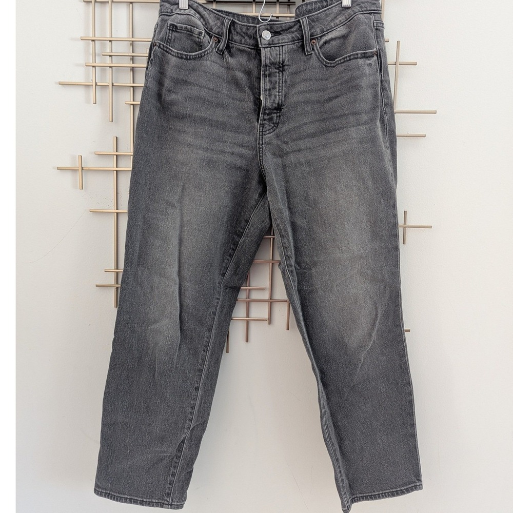 Old Navy OG Straight Gray High-Rise Secret-Smooth Pocket Denim Jeans 14 Staple